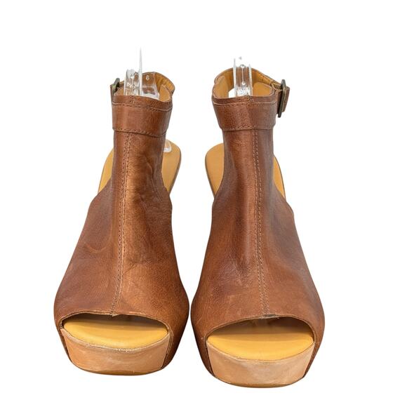 Kork Ease Comfort Wedge Sandal Peep Toe Ankle Wrap Women’s SZ 10 Brown Leather - Picture 2 of 12